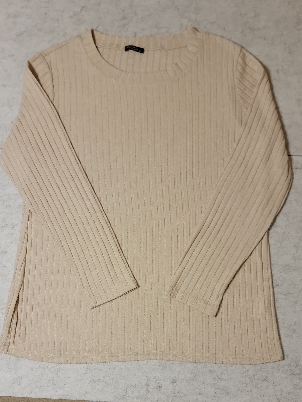 Ofeefan Cream Ribbed Knit Long Sleeve Pullover Sweater Top Size XL Boho
